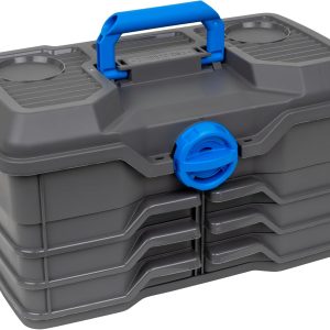 Flambeau Outdoors Next Gen 6/0 Large Fishing Tackle Box - 6 Pivot Trays, 32 Compartments, Includes 25-piece Tackle Kit, Fishing Tackle and Gear Storage, Fishing Lure Organizer, Dark Gray